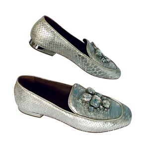 DONALD PLINER silver loafers metallic snake embosse size Size 7